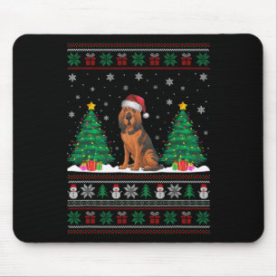 Weihnachtsmannmütze Bloodhound Hund Weihnachtsbaum Mousepad