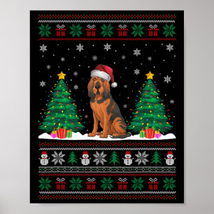 Weihnachtsmannmütze Bloodhound Hund Weihnachtsbaum Poster