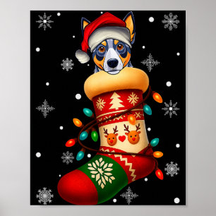 Weihnachtsmannmütze Blue Heeler Hund in Weihnachts Poster