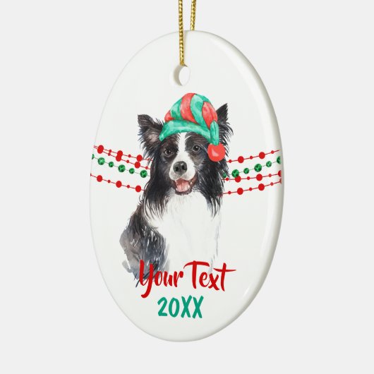 Weihnachtsmannmütze Border Collie Keramik Ornament (Links)