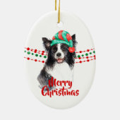 Weihnachtsmannmütze Border Collie Keramik Ornament (Hinten)