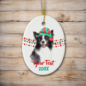 Weihnachtsmannmütze Border Collie Keramik Ornament