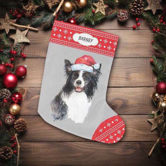Weihnachtsmannmütze Border Collie Snowflake Border Großer Weihnachtsstrumpf