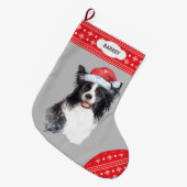 Weihnachtsmannmütze Border Collie Snowflake Border Großer Weihnachtsstrumpf (Vorderansicht (hängend))