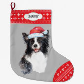 Weihnachtsmannmütze Border Collie Snowflake Border Großer Weihnachtsstrumpf (Vorderseite)