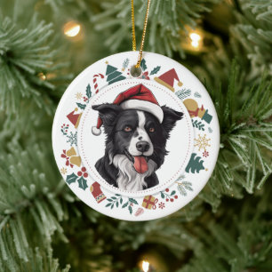 Weihnachtsmannmütze Border Collie Weihnachtsfotos  Keramik Ornament