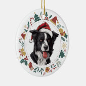 Weihnachtsmannmütze Border Collie Weihnachtsfotos Keramik Ornament (Rechts)