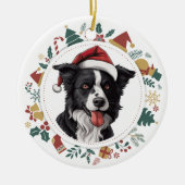 Weihnachtsmannmütze Border Collie Weihnachtsfotos  Keramik Ornament (Vorne)