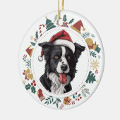 Weihnachtsmannmütze Border Collie Weihnachtsfotos Keramik Ornament (Links)
