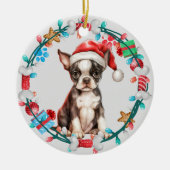 Weihnachtsmannmütze Boston Terrier Puppy Bone Krea Keramik Ornament (Vorne)