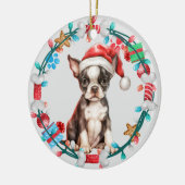Weihnachtsmannmütze Boston Terrier Puppy Bone Krea Keramik Ornament (Links)