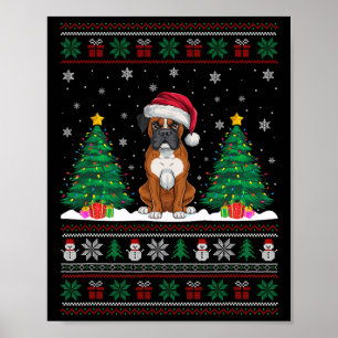 Weihnachtsmannmütze Boxer Dog Weihnachtsbaum Leuch Poster