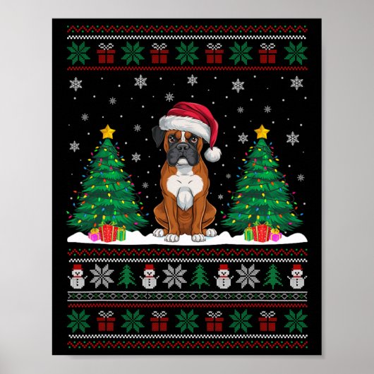 Weihnachtsmannmütze Boxer Dog Weihnachtsbaum Leuch Poster (Vorne)