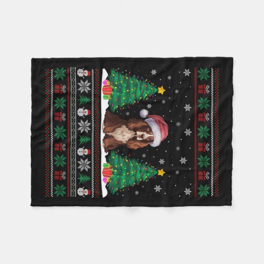 Weihnachtsmannmütze Boykin Spaniel Hund Xmas Tree Fleecedecke (Vorderseite (Horizontal))
