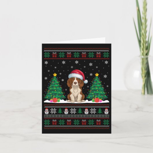 Weihnachtsmannmütze Brittany Spaniel Dog Xmas Tree Karte (Vorderseite)