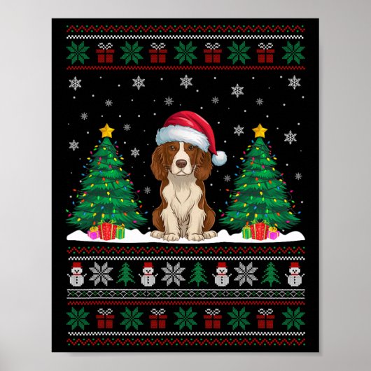 Weihnachtsmannmütze Brittany Spaniel Dog Xmas Tree Poster (Vorne)