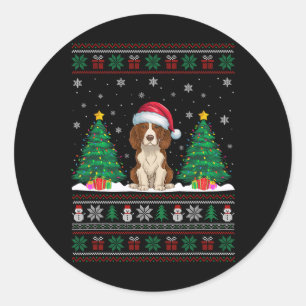 Weihnachtsmannmütze Brittany Spaniel Dog Xmas Tree Runder Aufkleber