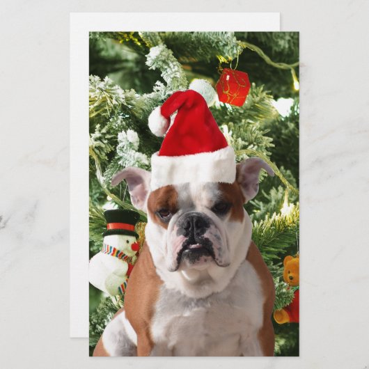 Weihnachtsmannmütze Bulldog Christmas Tree Snowman Briefpapier (Vorne/Hinten)