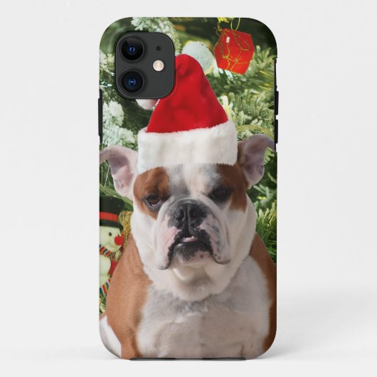 Weihnachtsmannmütze Bulldog Christmas Tree Snowman Case-Mate iPhone Hülle (Rückseite)