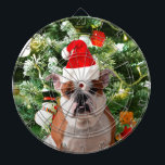 Weihnachtsmannmütze Bulldog Christmas Tree Snowman Dartscheibe<br><div class="desc">Niedliches Bulldog Foto mit der Weihnachtsbaum Snowman Geschenkboxen im Hintergrund. Ein perfektes Geschenk für Weihnachten!</div>