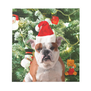Weihnachtsmannmütze Bulldog Christmas Tree Snowman Notizblock