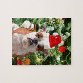 Weihnachtsmannmütze Bulldog Christmas Tree Snowman Puzzle (Horizontal)