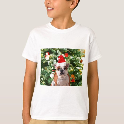Weihnachtsmannmütze Bulldog Christmas Tree Snowman T-Shirt (Vorderseite)