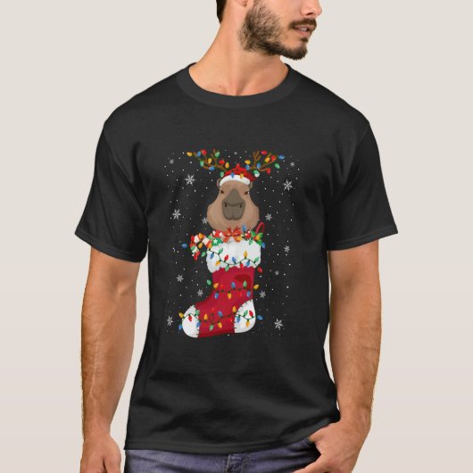 Weihnachtsmannmütze Capybara Tier in Socken Xmas T T-Shirt (Vorderseite)