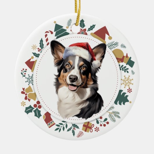 Weihnachtsmannmütze Cardigan Welsh Corgi Weihnacht Keramik Ornament (Vorne)