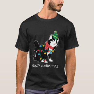 Weihnachtsmannmütze Cat Meowy X Mas Licht Weihnach T-Shirt