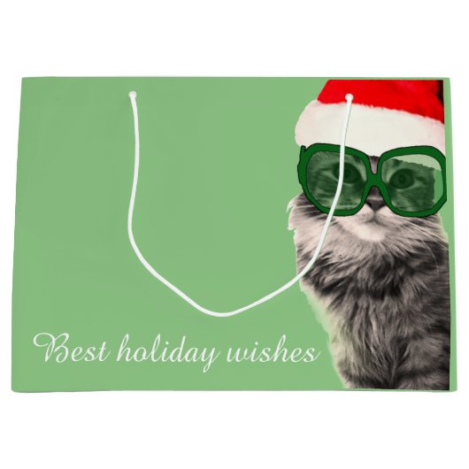 Weihnachtsmannmütze Cat, Weihnachtsgeschenk Große Geschenktüte (Vorderseite)