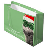 Weihnachtsmannmütze Cat, Weihnachtsgeschenk Große Geschenktüte (Vorderseite Schrägansicht)