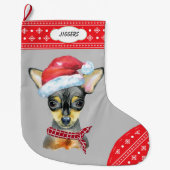 Weihnachtsmannmütze Chihuahua mit Schneeflocken Großer Weihnachtsstrumpf (Vorderseite)