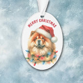 Weihnachtsmannmütze Chow Chow Dog in Holiday Light Ornament
