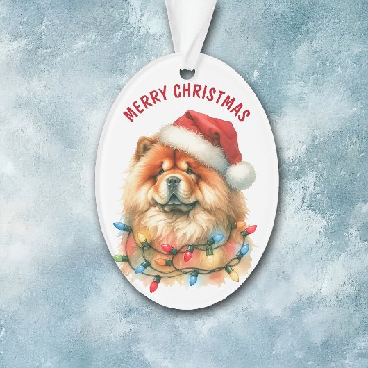 Weihnachtsmannmütze Chow Chow Dog in Holiday Light Ornament