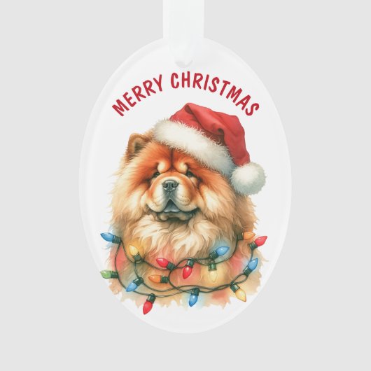 Weihnachtsmannmütze Chow Chow Dog in Holiday Light Ornament (Vorderseite)