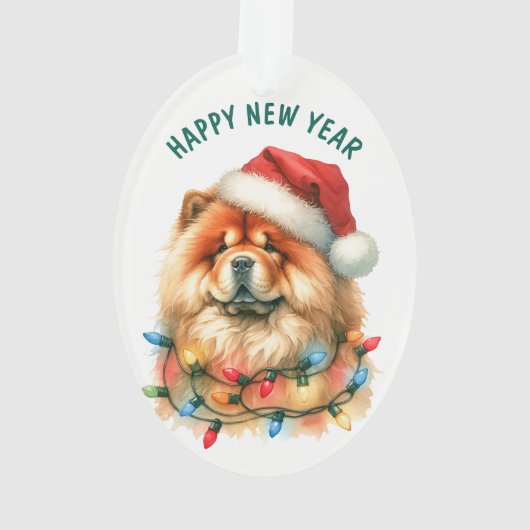 Weihnachtsmannmütze Chow Chow Dog in Holiday Light Ornament (Rückseite)