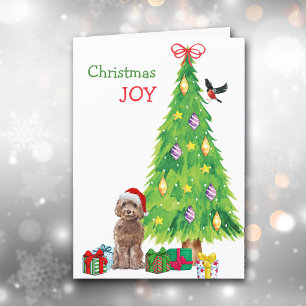 Weihnachtsmannmütze Cockapoo Hund und Ferienbaum Feiertagskarte