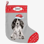 Weihnachtsmannmütze Cocker Spaniel Snowflake Borde Großer Weihnachtsstrumpf (Vorderseite)