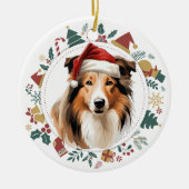 Weihnachtsmannmütze Collie Dog Holiday Images Wrea Keramik Ornament (Vorne)