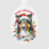 Weihnachtsmannmütze Collie Dog in Holiday Light St Ornament (Vorderseite)