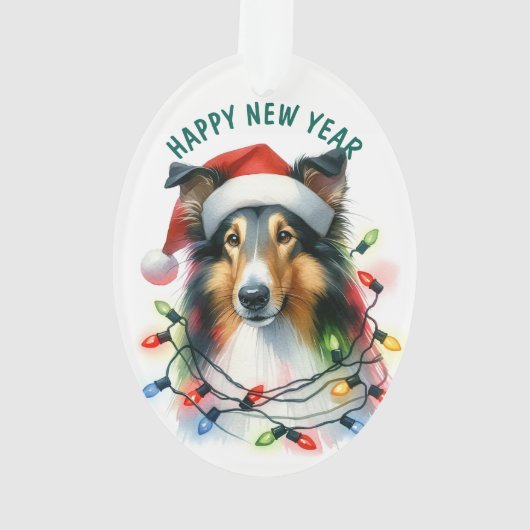 Weihnachtsmannmütze Collie Dog in Holiday Light St Ornament (Rückseite)
