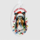 Weihnachtsmannmütze Collie Dog in Holiday Light St Ornament (Vorderseite)