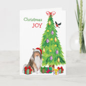 Weihnachtsmannmütze Collie Dog und Weihnachtsbaum Feiertagskarte (Vorderseite)