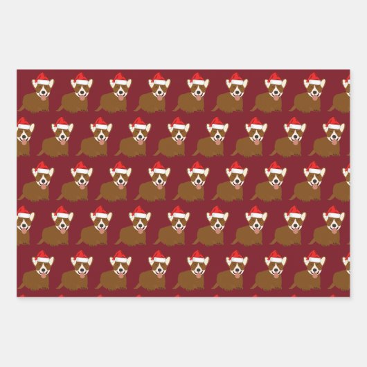 Weihnachtsmannmütze Corgi Geschenkpapier Set (Vorderseite 3)