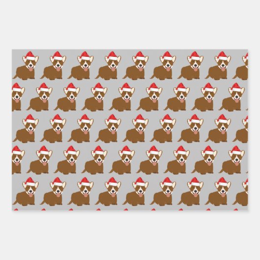Weihnachtsmannmütze Corgi Geschenkpapier Set (Vorderseite 2)