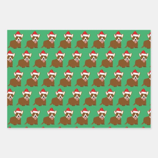 Weihnachtsmannmütze Corgi Geschenkpapier Set (Vorderseite)