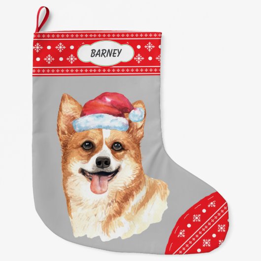 Weihnachtsmannmütze Corgi Großer Weihnachtsstrumpf (Vorderseite)
