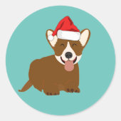 Weihnachtsmannmütze Corgi Runder Aufkleber (Vorderseite)