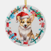 Weihnachtsmannmütze Corgi Welppy Bone Kranz Keramik Ornament (Vorne)